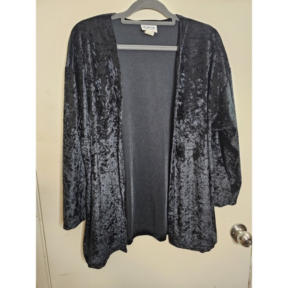 Heads Up Vintage Velvet Cardigan Women's‎ Black Open Front Made in USA